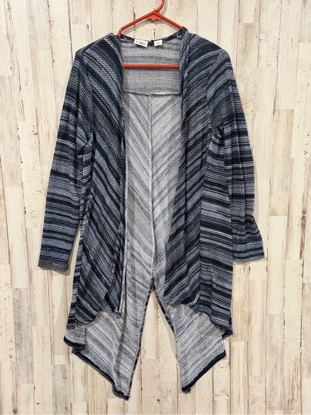 Cato Open-Front Blue Striped Drape Cardigan Sweater